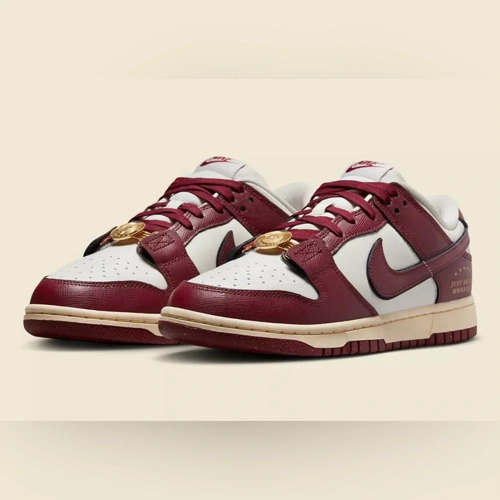 Nike Women's Sneakers in White and Burgundy with Gold Accents